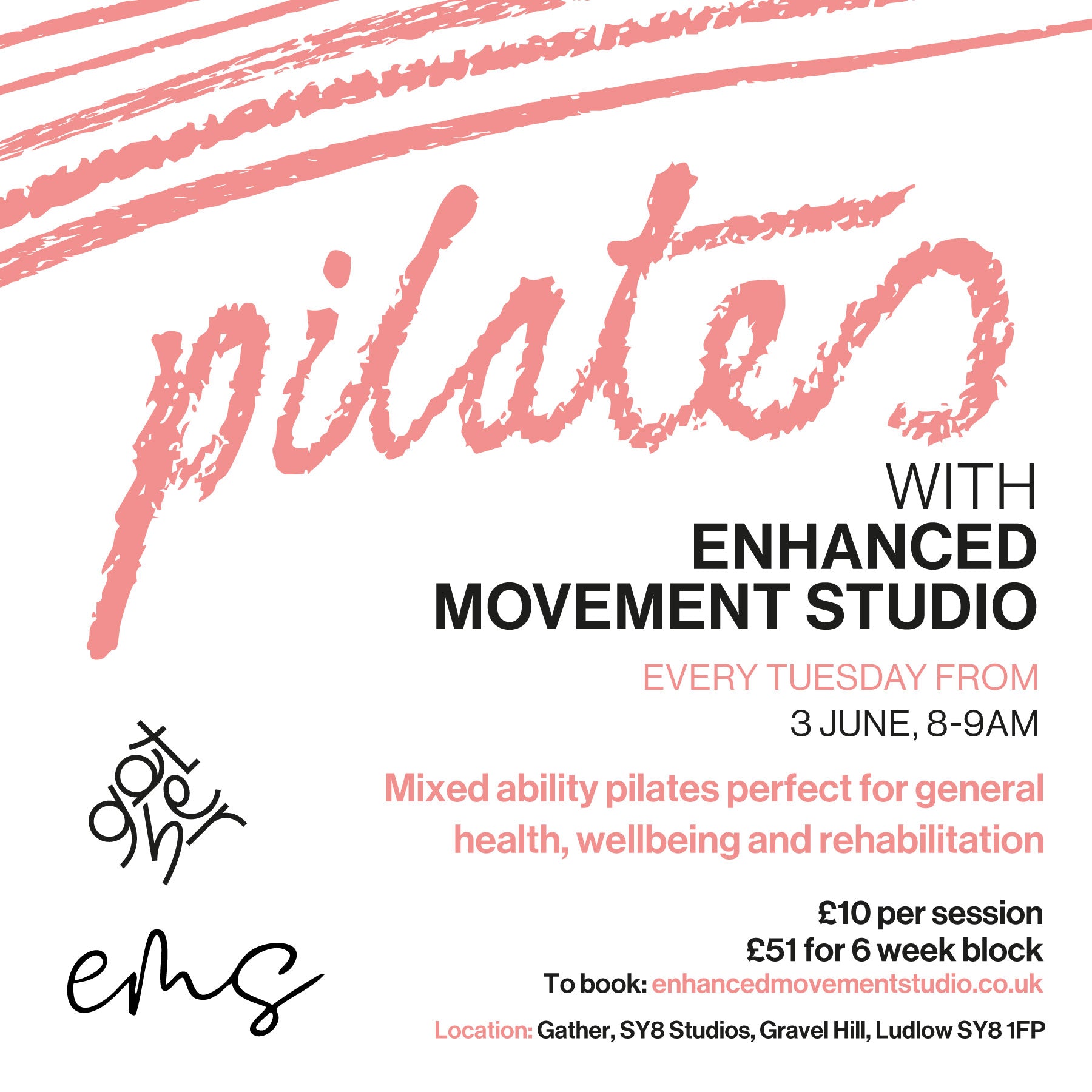 Pilates with Enhanced Movement Studio, Tuesdays 8-9am